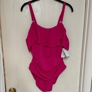 La Blanca Pink Ruffle One Piece Swimsuit